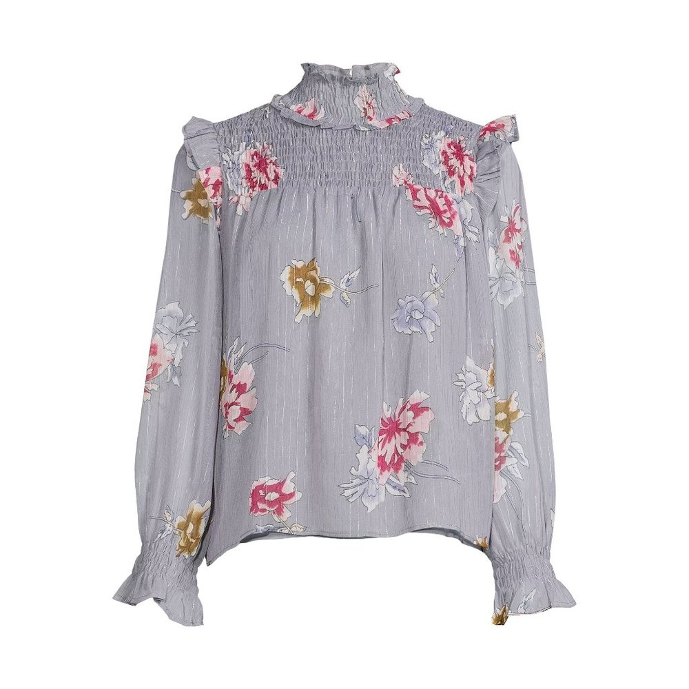 Floral Ruffled Poet Blouse High Neck Smocked Long Sleeves Sz XL NWT - Picture 8 of 8